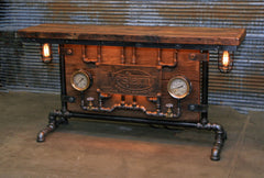 Steampunk Industrial / Barn wood / Steam Gauge / Table / Hallway Sofa / Table #2076