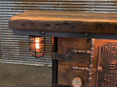 Steampunk Industrial / Antique Boiler Stove Door / Steam Gauge / Barn Wood / table #2581 sold