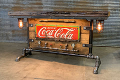 Steampunk Industrial / Antique 1920's Coke Sign / Steam Gauge / Barn Wood / table #2676