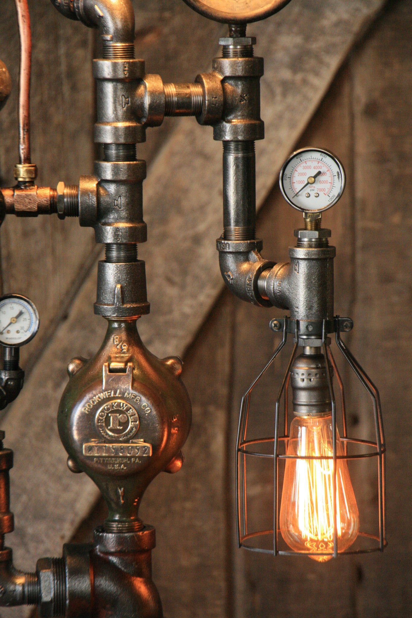 Steampunk Industrial Lamp, Vintage Oiler & Green Shade #1074