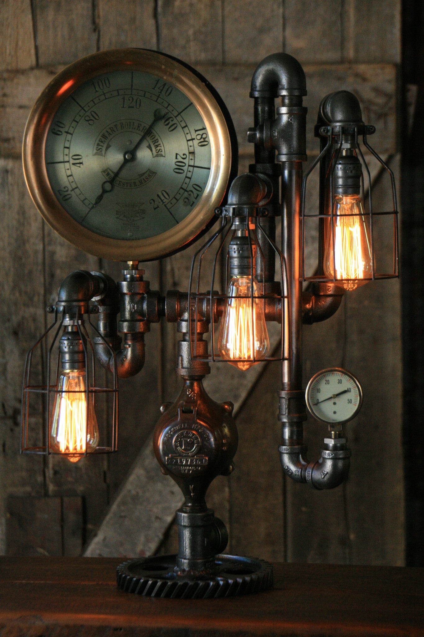 Steampunk Industrial, Steam Gauge Lamp Worcester, Mass #973