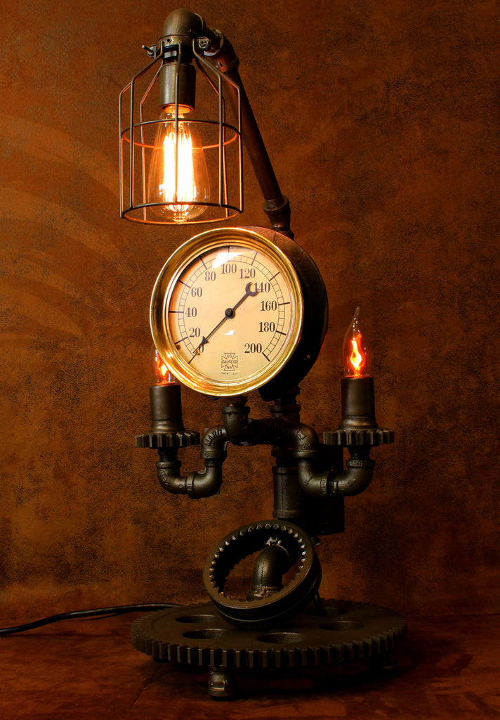 Steampunk Lamp, Steam Gauge Gear Lamp #CC7