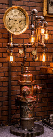 Steampunk Industrial Fire Hydrant, Steam Gauge Floor Lamp #611 - SOLD