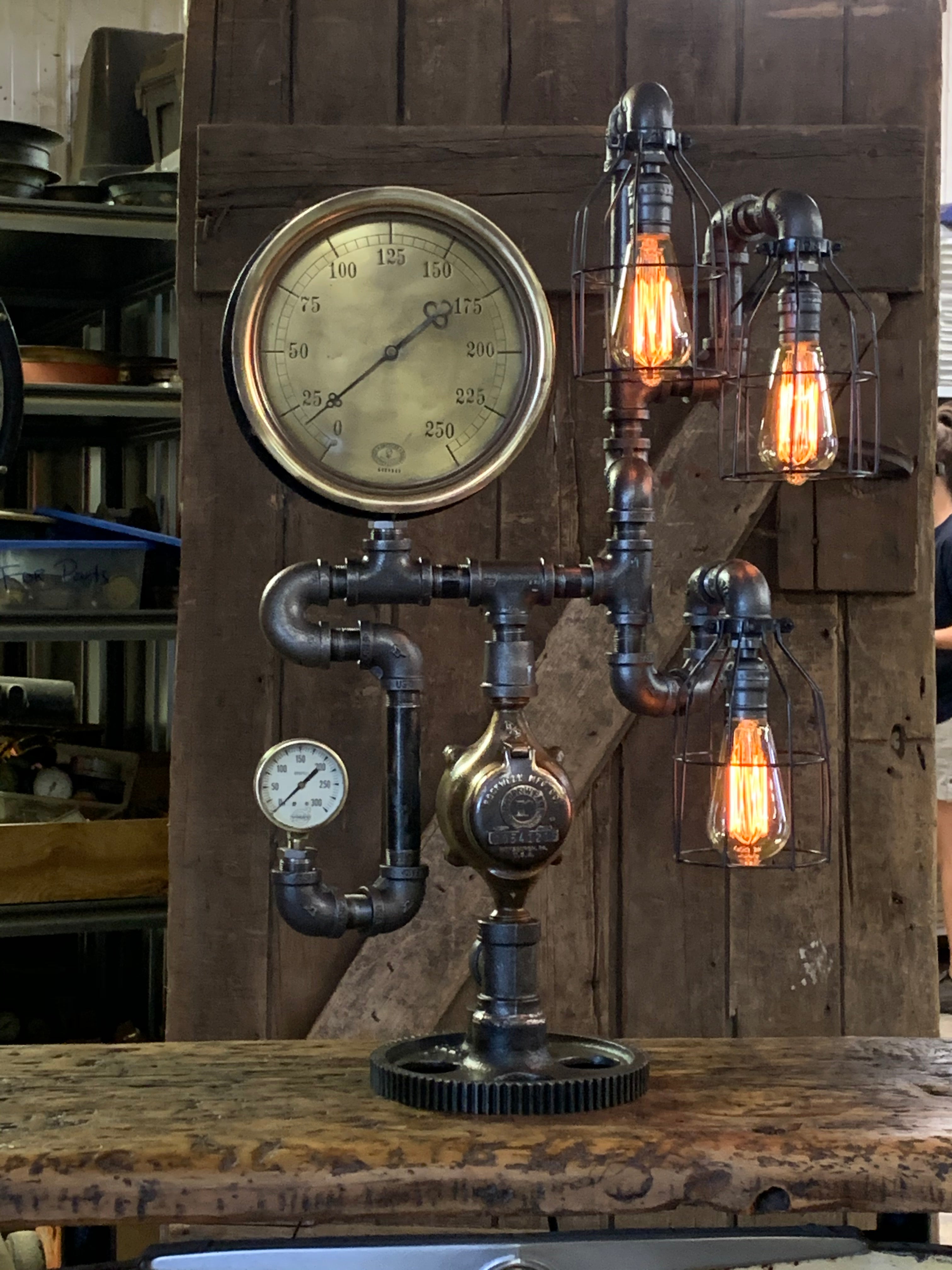Steampunk Industrial / Machine Age Lamp / Antique Steam Gauge  / Lamp #3102