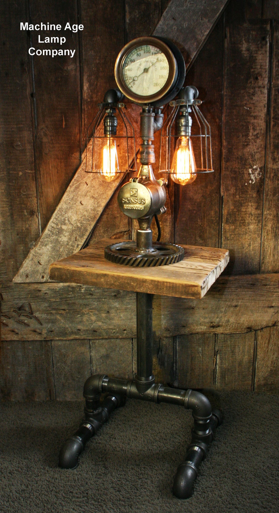 Steampunk Industrial Barn Wood Lamp Table Stand Floor 4