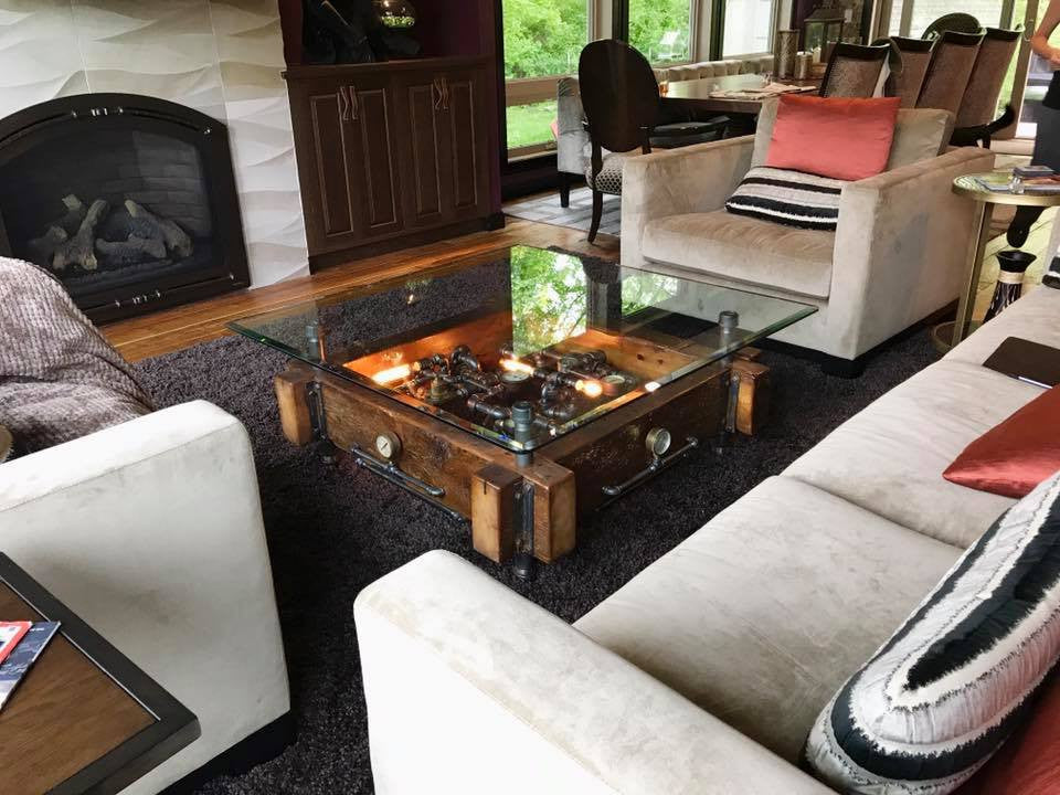 Steampunk Industrial Table / Coffee / Barn Wood / Gauges / Table #1513