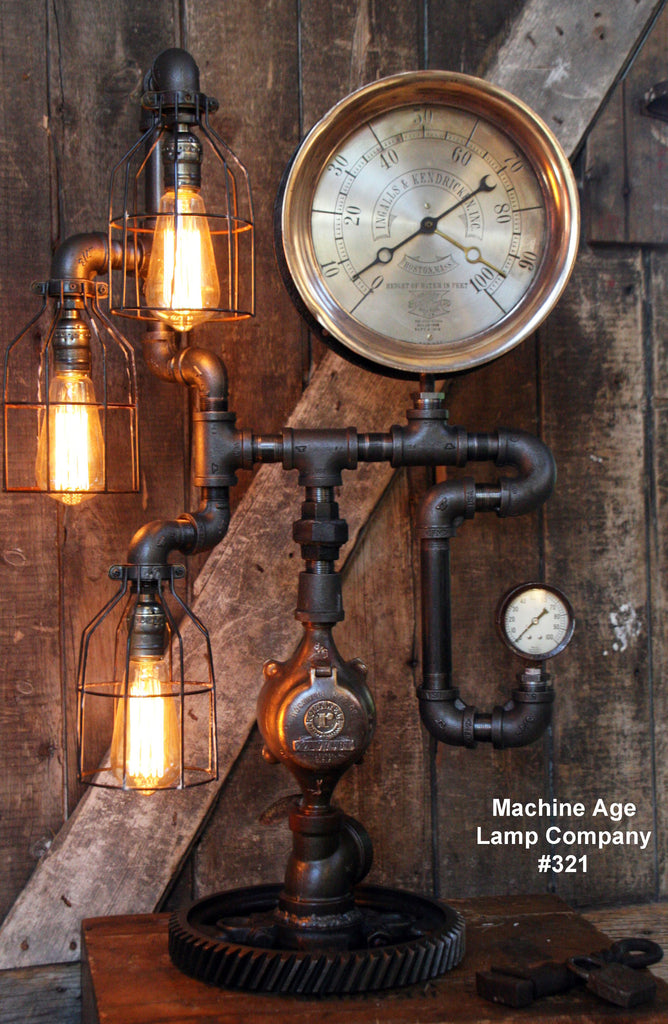 Steampunk Industrial Lamp, Steam Gauge  #321 - SOLD