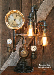 Steampunk Industrial Lamp, Steam Gauge  #323