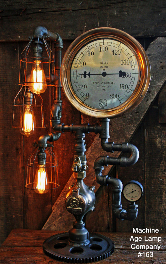 Steampunk Lamp, Steam Gauge Industrail Lighting #163 - SOLD