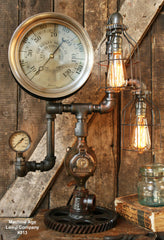 Steampunk Lamp, Antique 9" Steam Gauge and Gear Base #313 - SOLD
