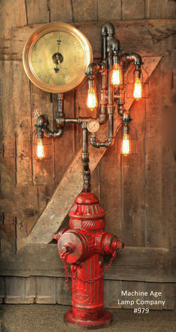 Steampunk Industrial Fire Hydrant, Steam Gauge Floor Lamp #979