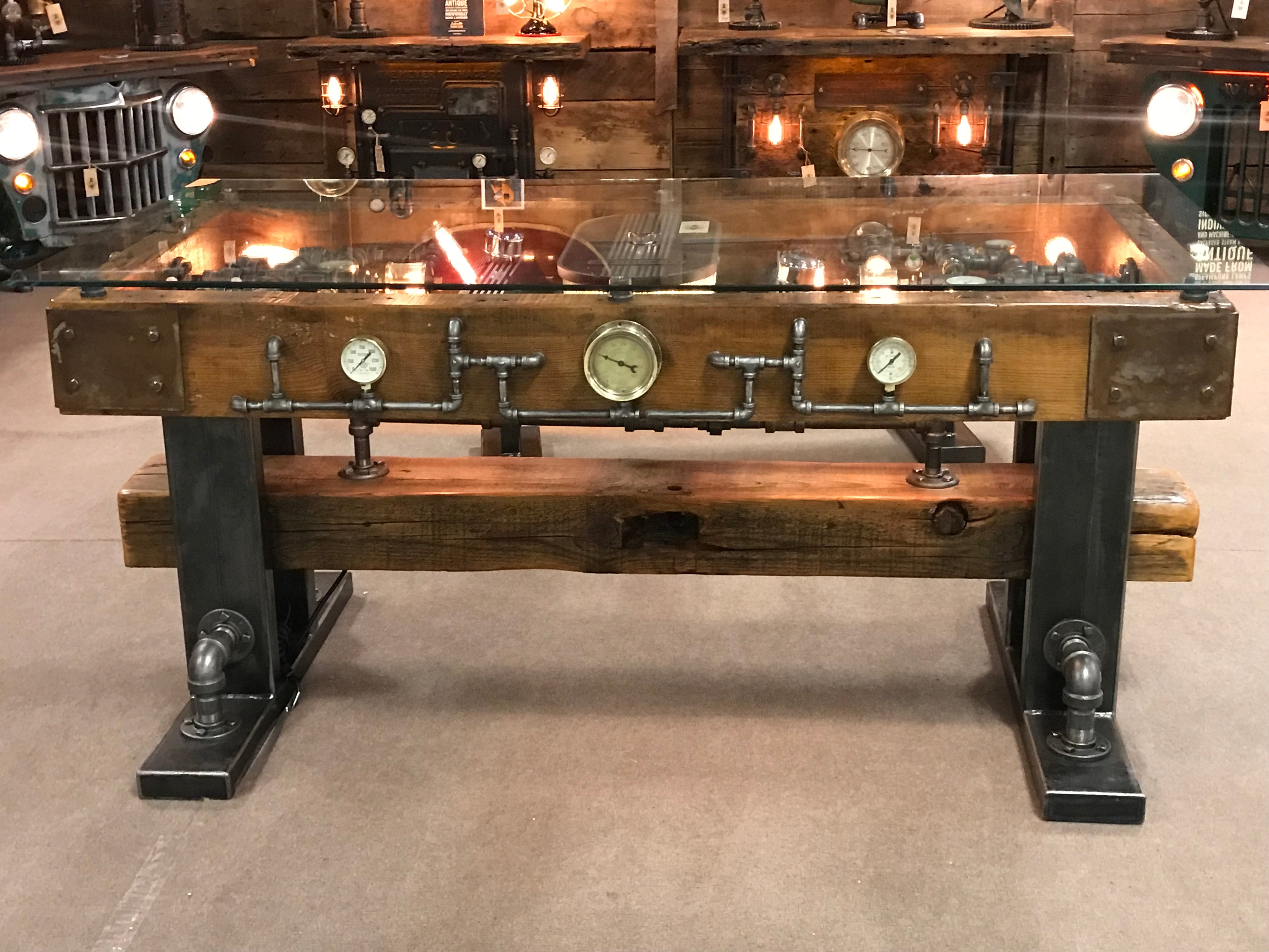 Steam punk Industrial Barnwood Steam Gauge Table / DESK / ford Shelby / Automotive  /   #2001