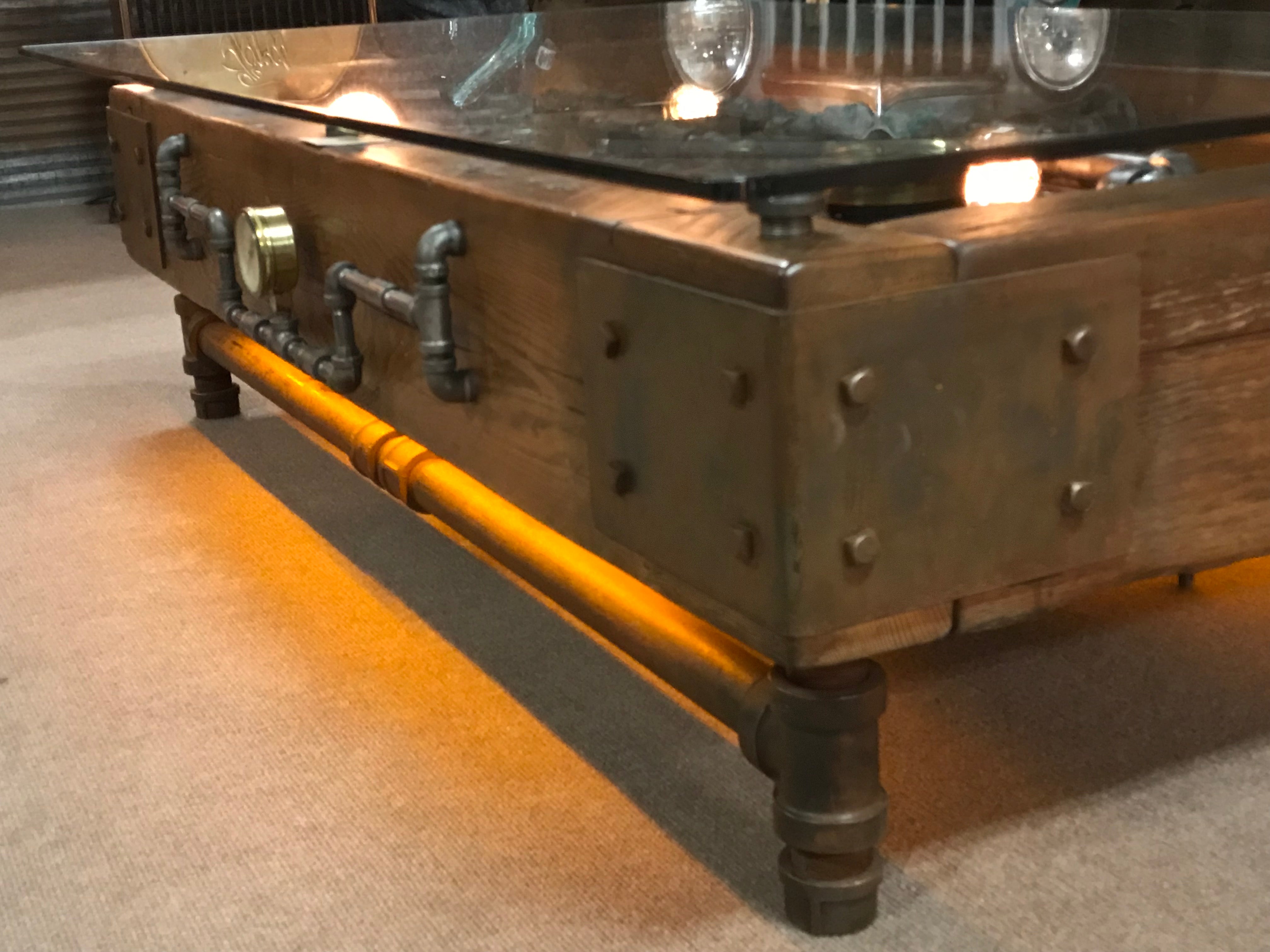 Steampunk Industrial Barnwood Coffee Steam Gauge Table  #2000