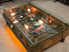 Steampunk Industrial Barnwood Coffee Steam Gauge Table  #2000