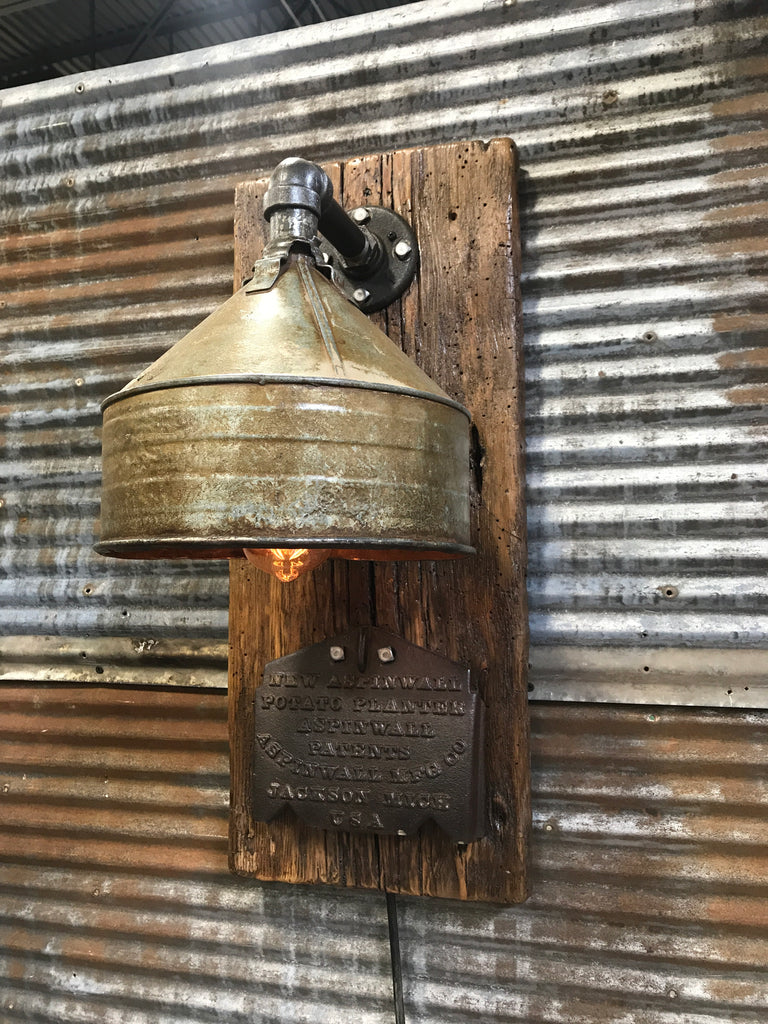 Steampunk industrial / Wall Sconce / Antique farm funnel / lamp #1651