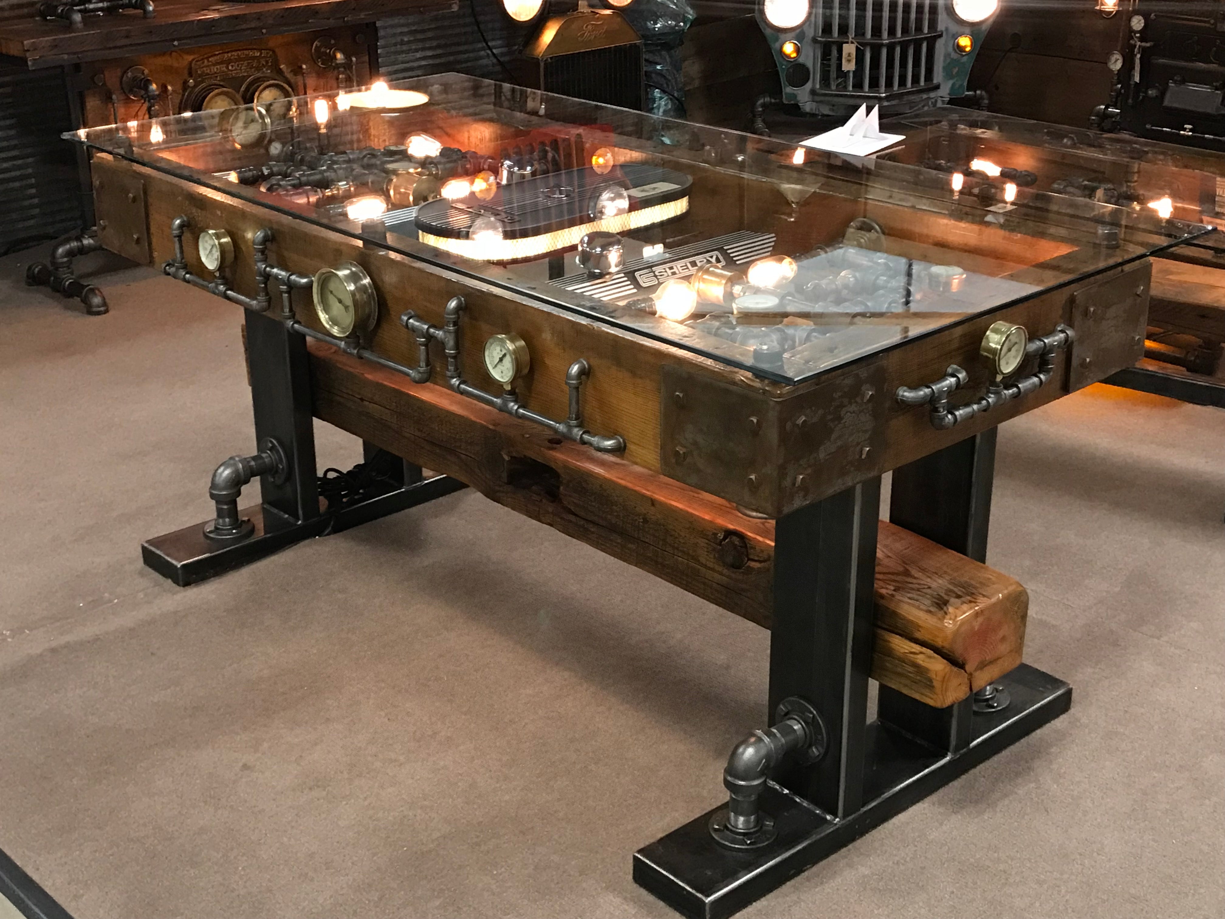 Steam punk Industrial Barnwood Steam Gauge Table / DESK / ford Shelby / Automotive  /   #2001