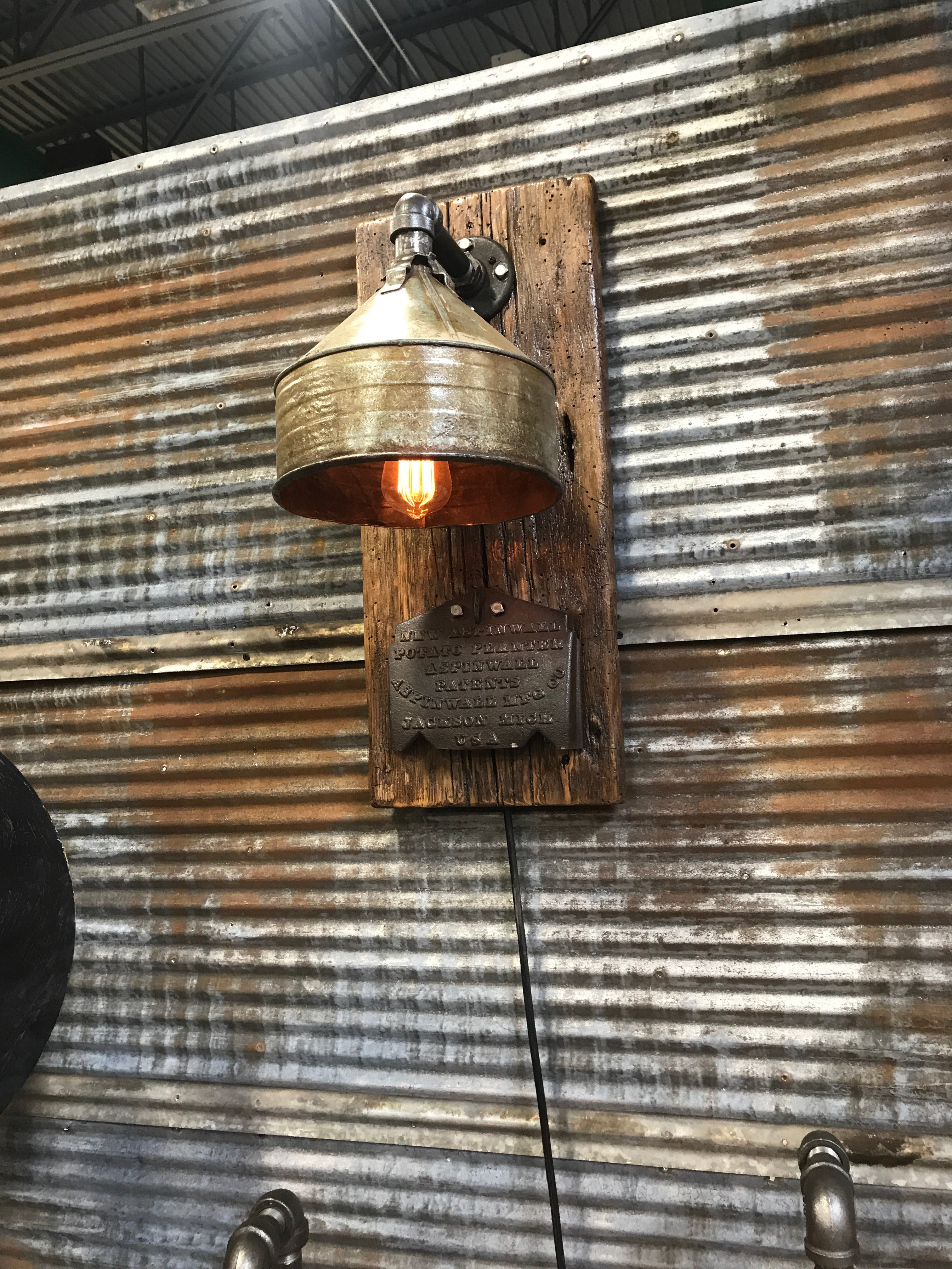 Steampunk industrial / Wall Sconce / Antique farm funnel / lamp #1651