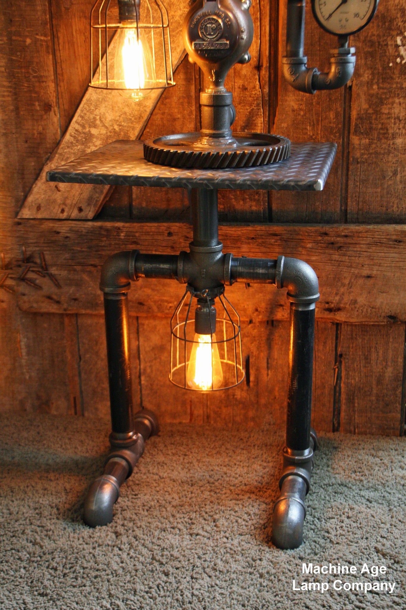 Steampunk Diamond Plate Industrial Lamp Table Stand Floor 3