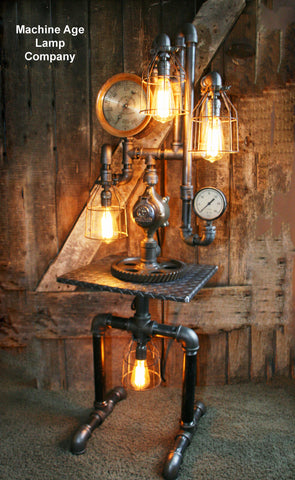 Steampunk Lamp, Antique Steam Gauge and Gear Base #176 - sold