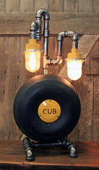 Steampunk Industrial / Aviation / Vintage Airplane / Antique Piper Cub Wheel lamp / Runway lights / Schenuit Tire / Lamp #dc1000 sold