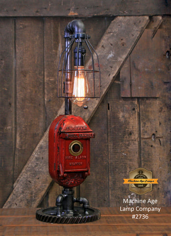 Steampunk Industrial / Machine Age Lamp / Fireman / Police / Antique Gamewell Call box / Alarm / Lamp #2736