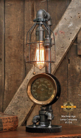 Steampunk Industrial / Antique Steam Gauge / Union Pacific Railroad / Gear / Lamp #1714 sold